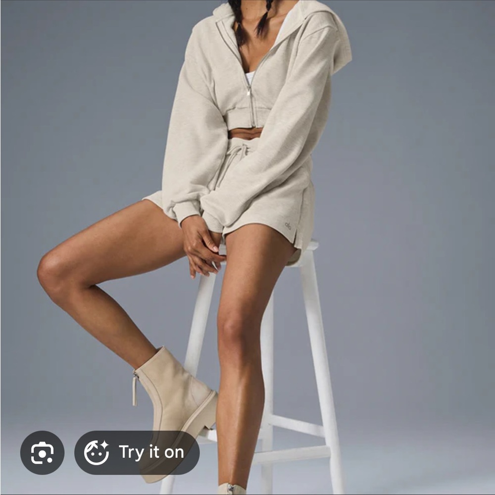 Alo yoga sweet escape zip up hoodie cropped small oatmeal heather small
